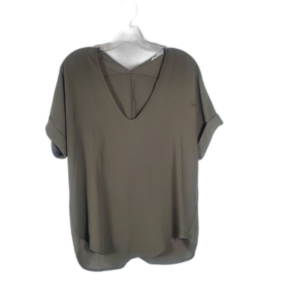 Olive Green V-Neck Short Sleeve Tee Shirt Size S